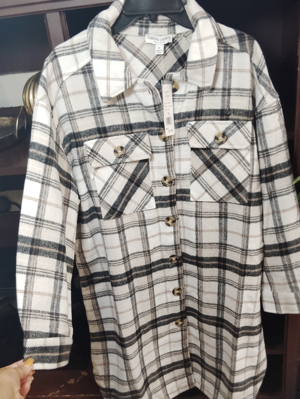 Sabrina Lauren Black & Cream Plaid Teddy Shacket
